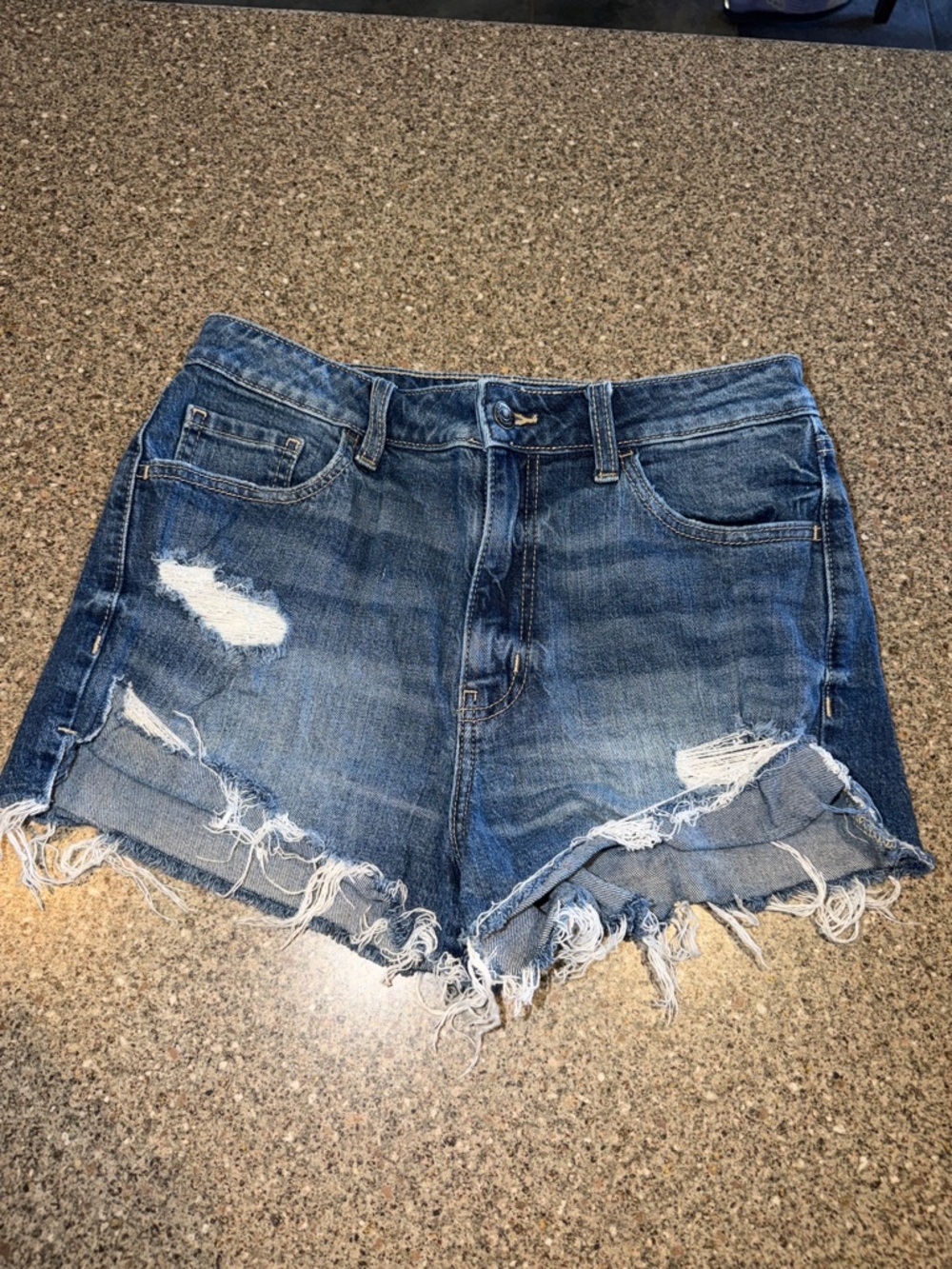 Willow & Root Distressed High-Rise Blue Denim shorts
